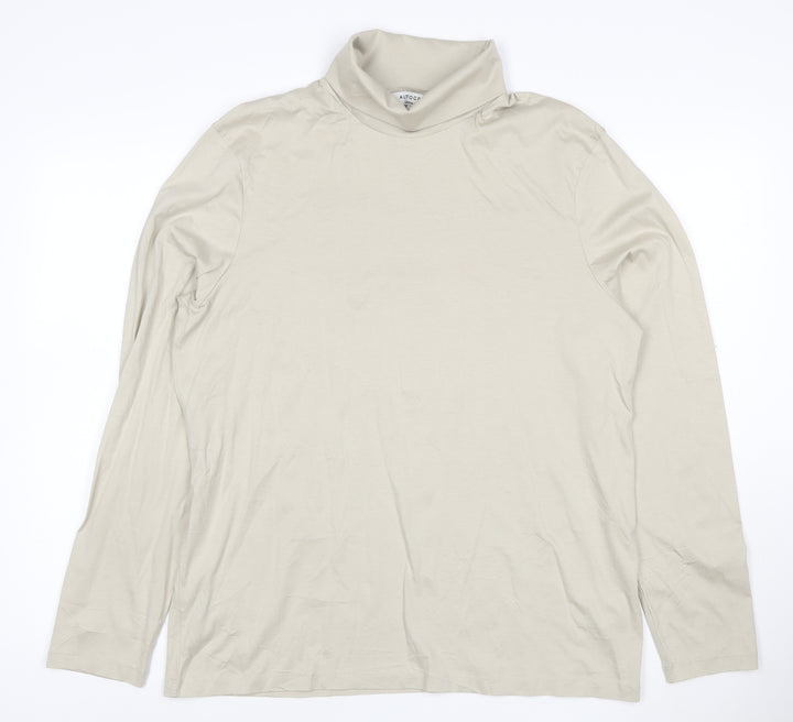 Marks and Spencer Men Beige Long Sleeve Roll Neck Cotton T-Shirt L