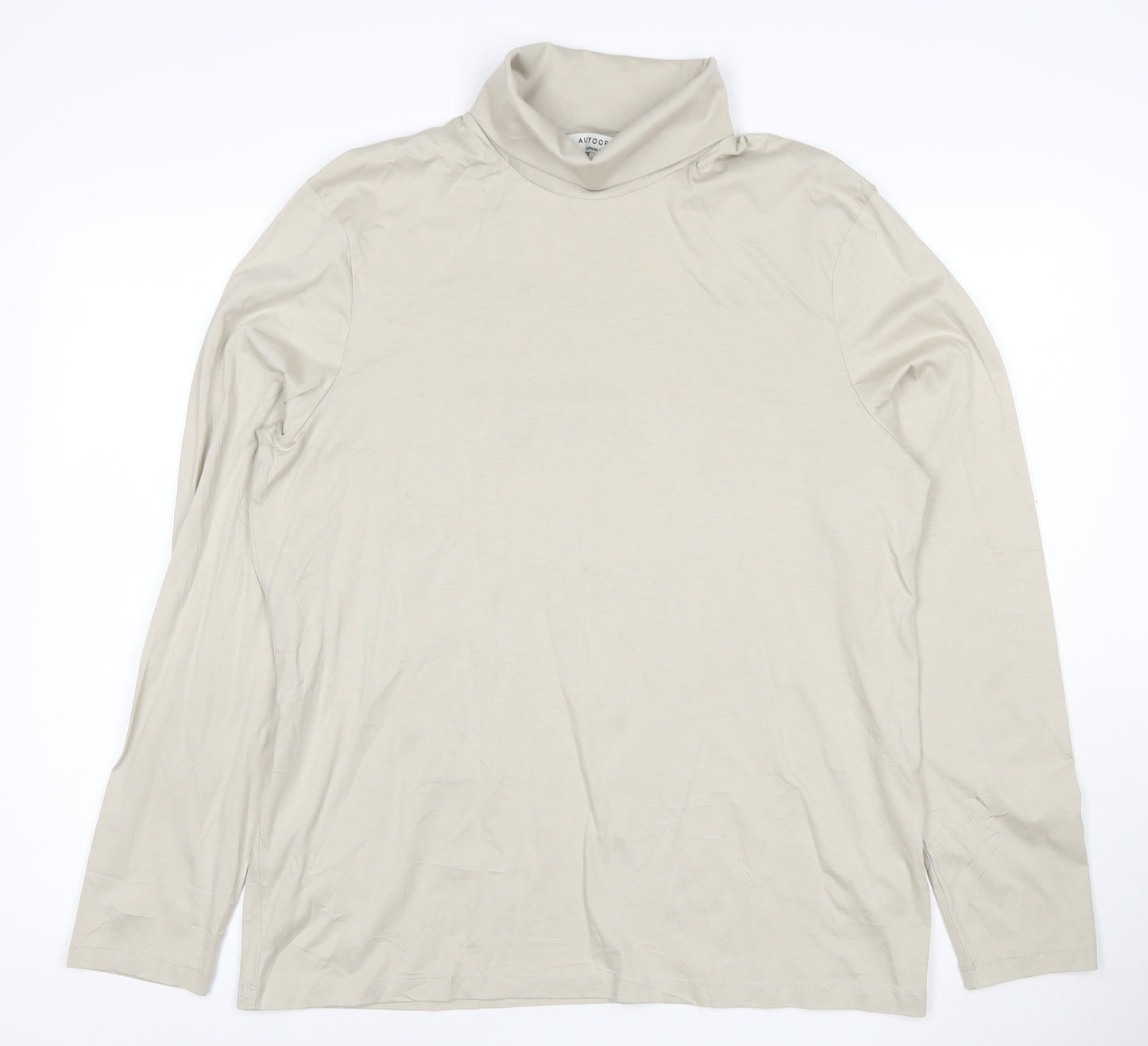 Marks and Spencer Men Beige Long Sleeve Roll Neck Cotton T-Shirt L