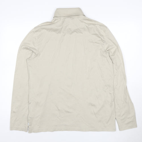 Marks and Spencer Men Beige Long Sleeve Roll Neck Cotton T-Shirt L