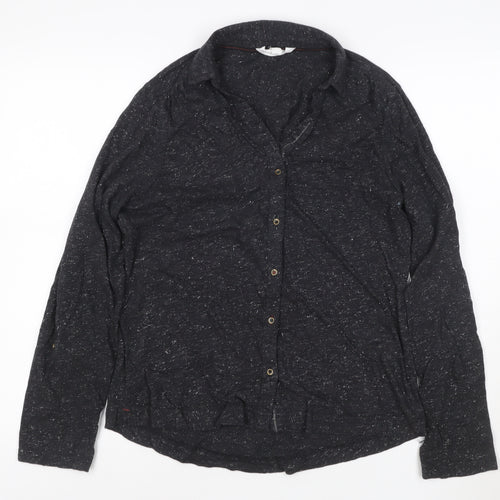 White Stuff Womens Black Collared Long Sleeve Cotton Button-Up Shirt UK 12