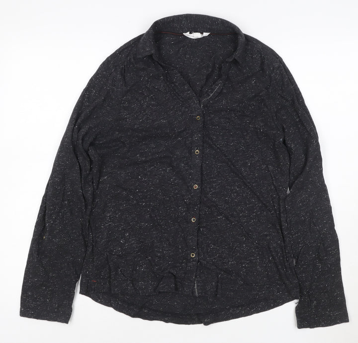 White Stuff Womens Black Collared Long Sleeve Cotton Button-Up Shirt UK 12