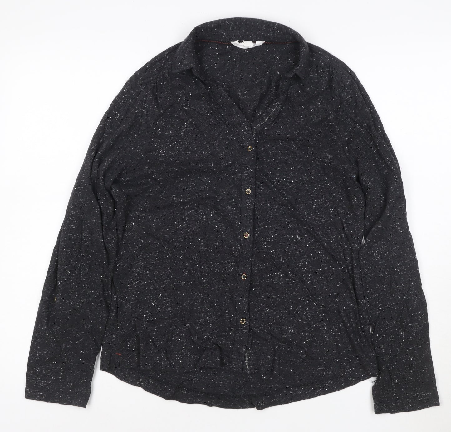 White Stuff Womens Black Collared Long Sleeve Cotton Button-Up Shirt UK 12