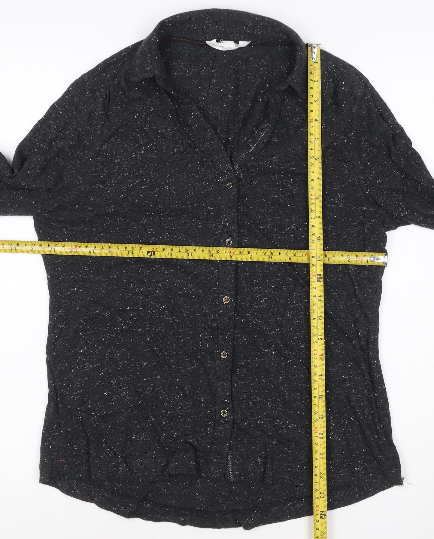 White Stuff Womens Black Collared Long Sleeve Cotton Button-Up Shirt UK 12