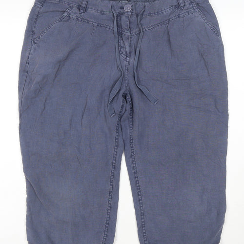 Seasalt Cornwall Women's Blue Linen Cropped Trousers Size 14