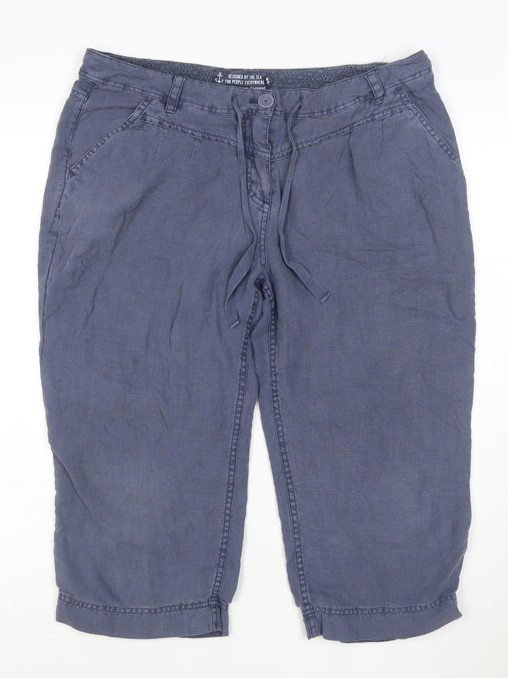 Seasalt Cornwall Women's Blue Linen Cropped Trousers Size 14