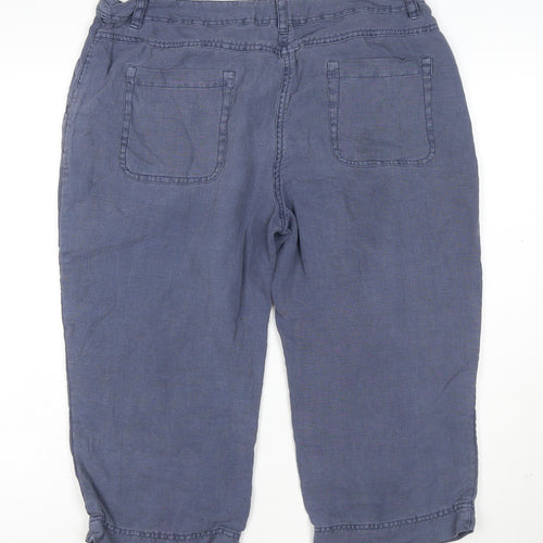 Seasalt Cornwall Women's Blue Linen Cropped Trousers Size 14
