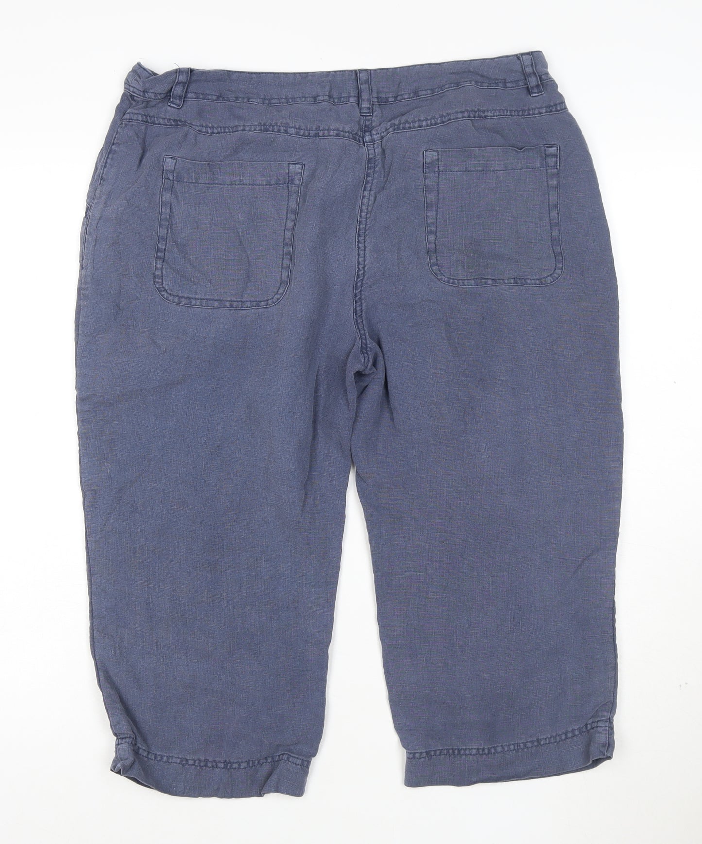 Seasalt Cornwall Women's Blue Linen Cropped Trousers Size 14
