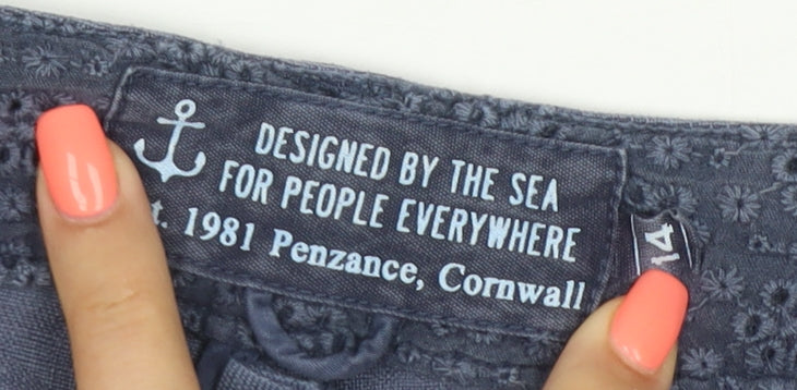 Seasalt Cornwall Women's Blue Linen Cropped Trousers Size 14
