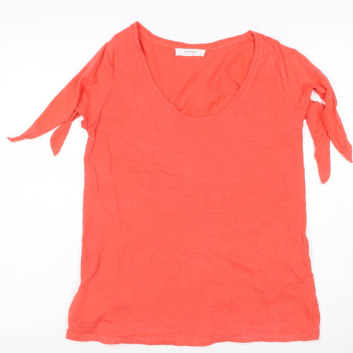 Promod Women Orange Cotton Scoop Neck Short Sleeve T-Shirt Size M