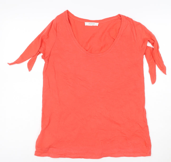 Promod Women Orange Cotton Scoop Neck Short Sleeve T-Shirt Size M