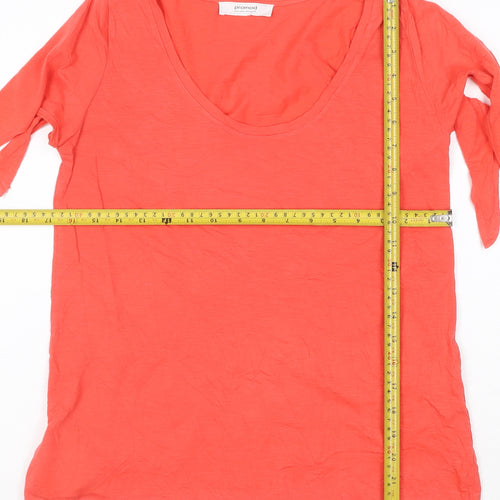 Promod Women Orange Cotton Scoop Neck Short Sleeve T-Shirt Size M
