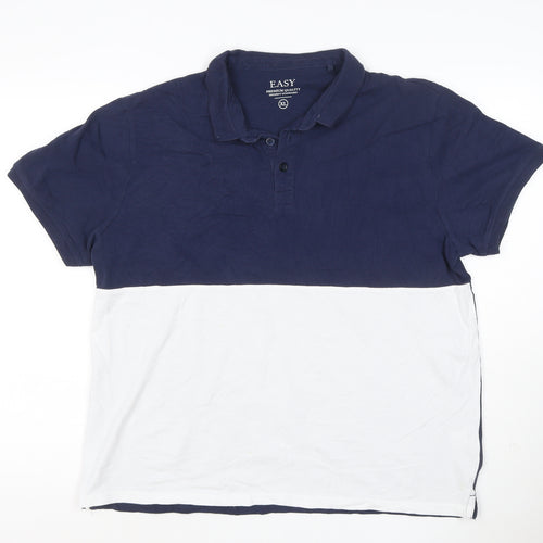 Easy Men's Blue & White Colourblock Cotton Polo Shirt XL
