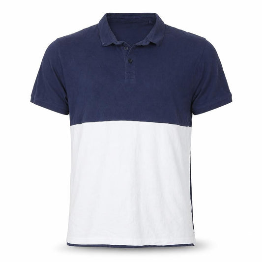 Easy Men's Blue & White Colourblock Cotton Polo Shirt XL