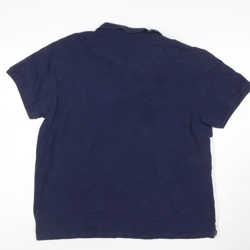 Easy Men's Blue & White Colourblock Cotton Polo Shirt XL