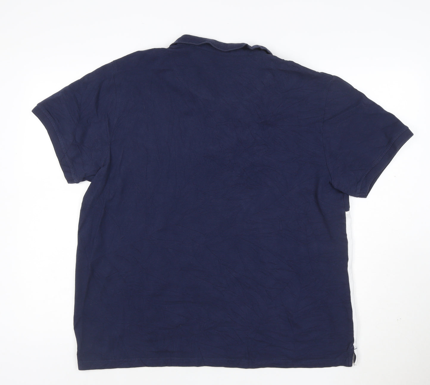 Easy Men's Blue & White Colourblock Cotton Polo Shirt XL