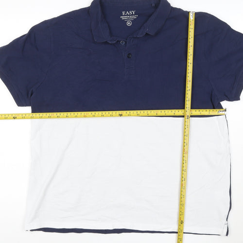 Easy Men's Blue & White Colourblock Cotton Polo Shirt XL