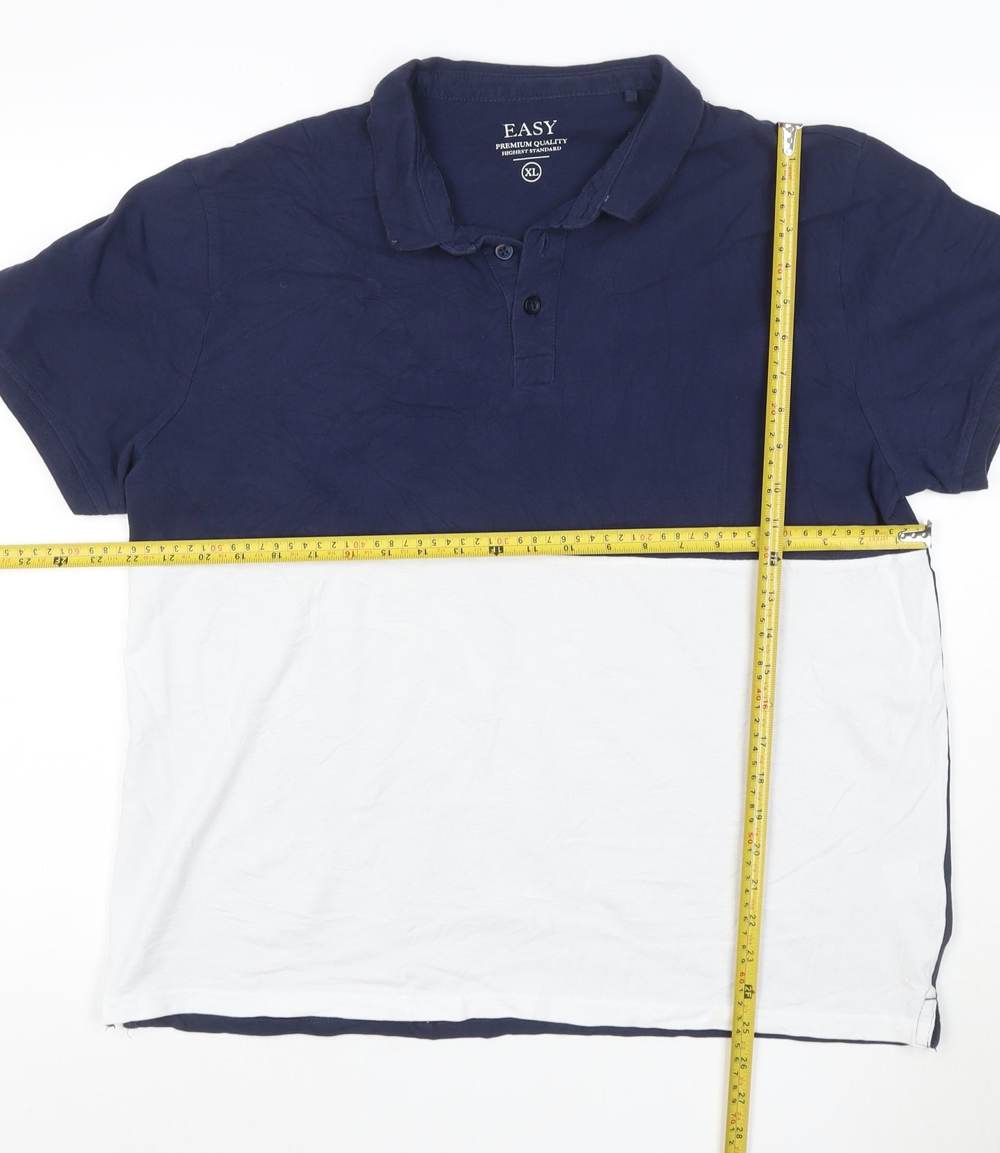 Easy Men's Blue & White Colourblock Cotton Polo Shirt XL