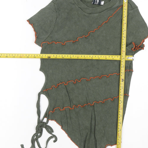 Collusion Womens Green Cropped Ruffle Tie T-Shirt UK 10