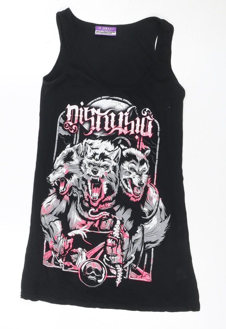 Disturbia Women Black Medium Graphic Tank Top 100% Cotton Gothic Style