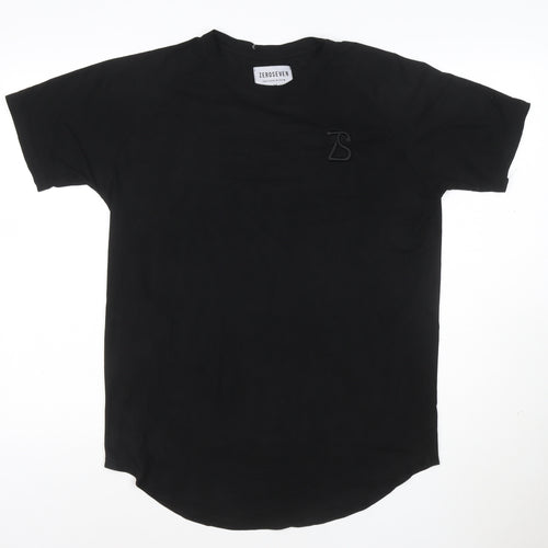 ZEROSEVEN Men Black Cotton Crew Neck Short Sleeve T-Shirt M