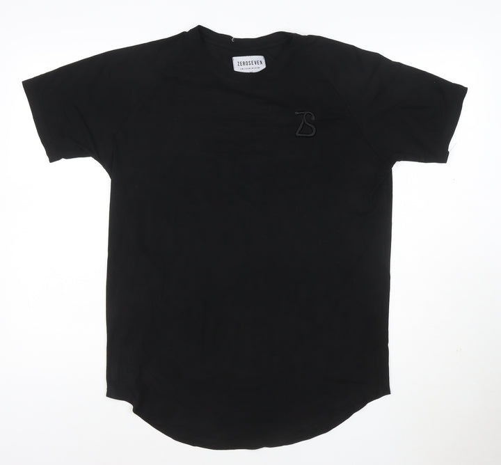 ZEROSEVEN Men Black Cotton Crew Neck Short Sleeve T-Shirt M
