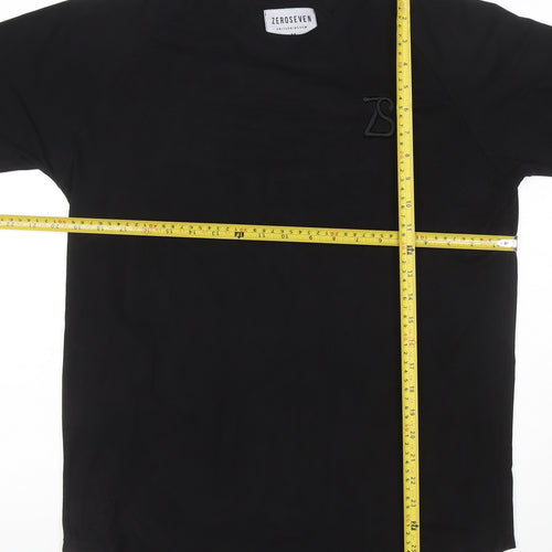ZEROSEVEN Men Black Cotton Crew Neck Short Sleeve T-Shirt M