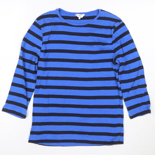 Cotton Traders Women Blue Striped Basic Long Sleeve T-Shirt Size 10