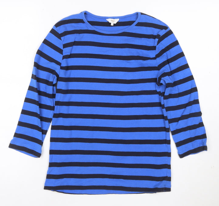 Cotton Traders Women Blue Striped Basic Long Sleeve T-Shirt Size 10
