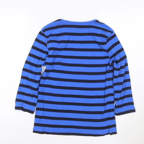 Cotton Traders Women Blue Striped Basic Long Sleeve T-Shirt Size 10