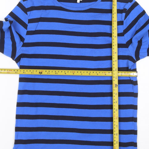 Cotton Traders Women Blue Striped Basic Long Sleeve T-Shirt Size 10
