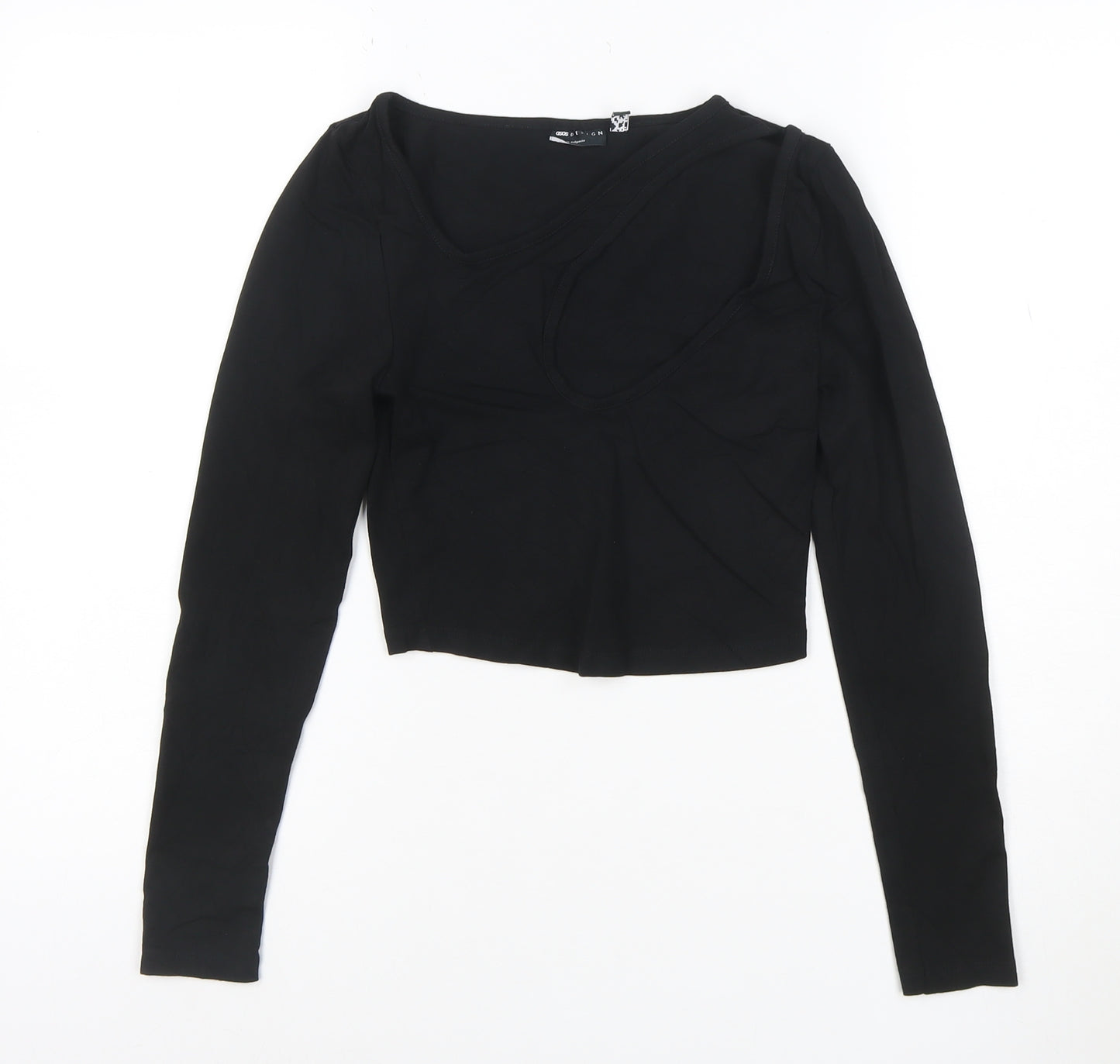 ASOS Design Women's Black Cropped Long Sleeve Jersey Top Size 8