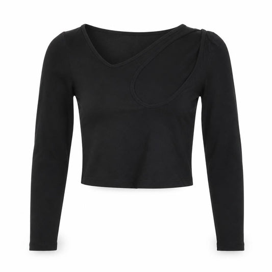 Front view of ASOS Design Women's Black Cropped Long Sleeve Jersey Top, size 8