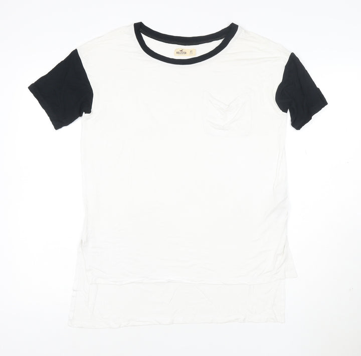 Hollister Women’s White and Black Ringer T-Shirt Size XS Relaxed Fit