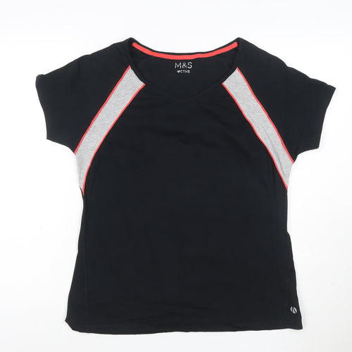 Marks and Spencer Women's Black Colourblock Active T-Shirt Size 14