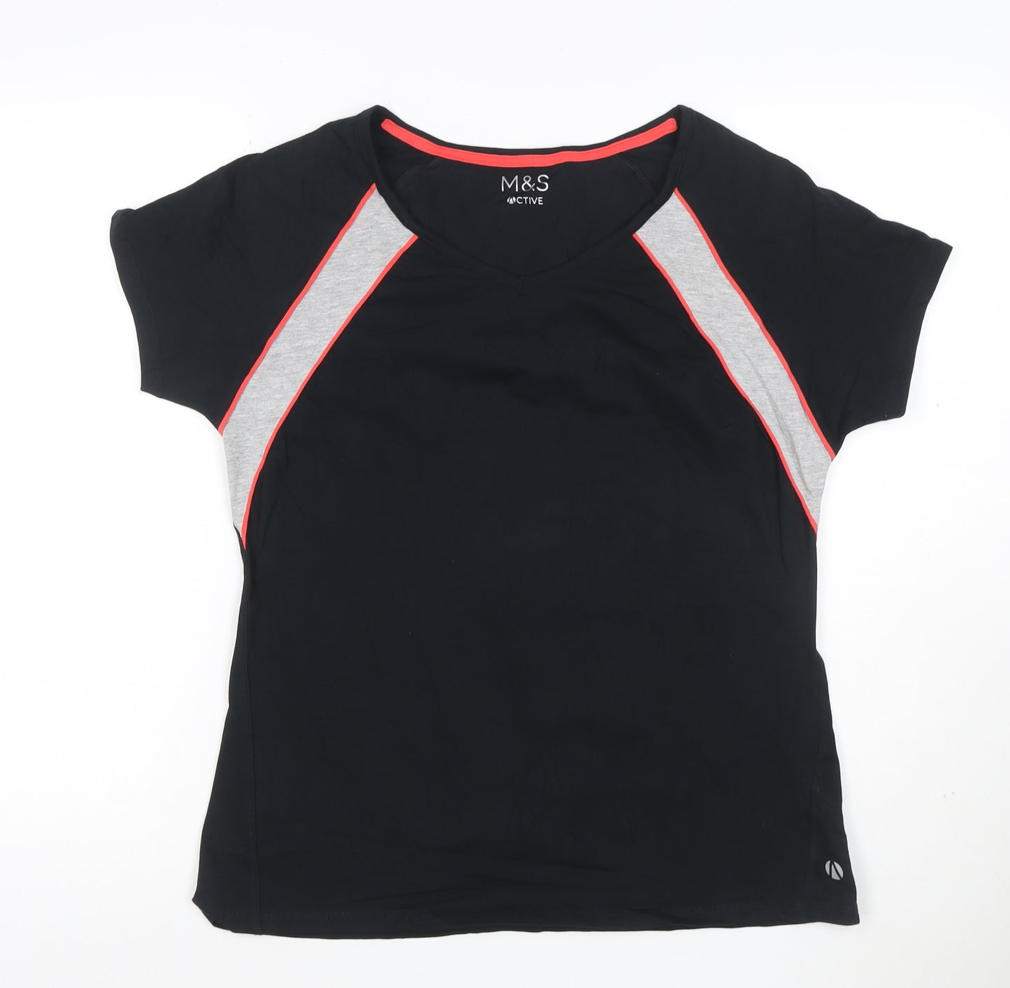 Marks and Spencer Women's Black Colourblock Active T-Shirt Size 14