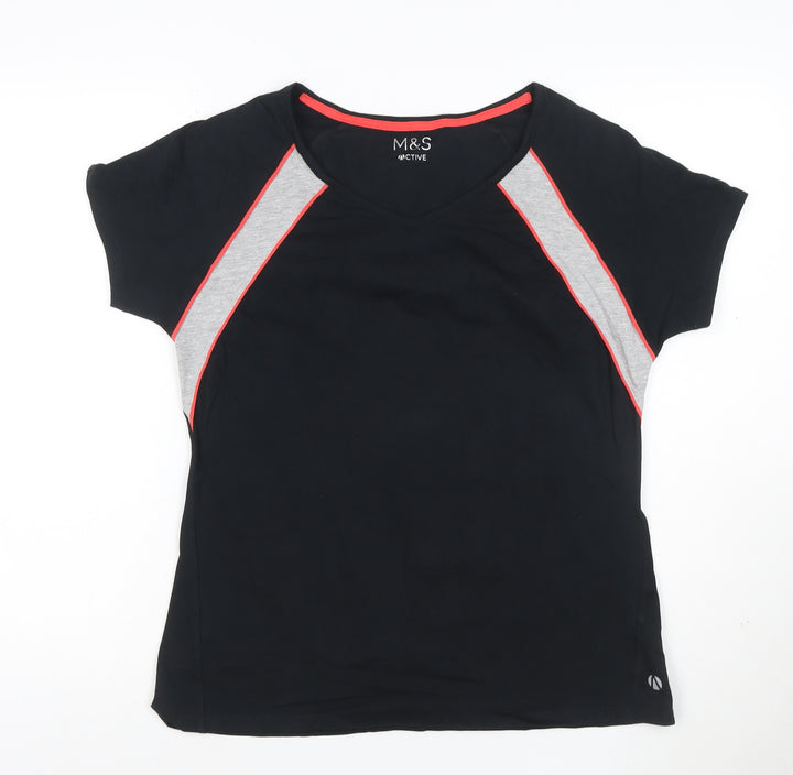 Marks and Spencer Women's Black Colourblock Active T-Shirt Size 14