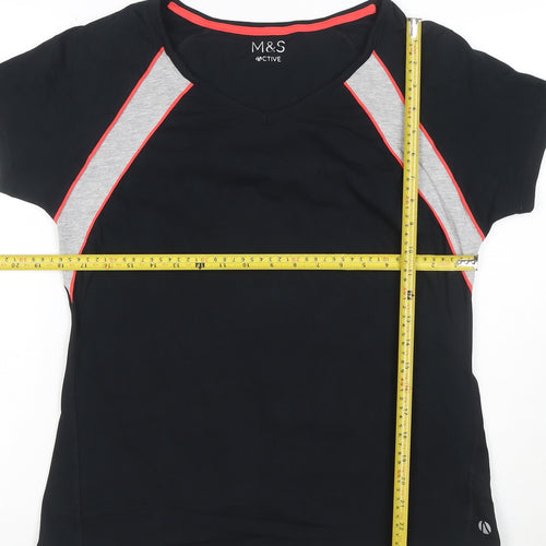 Marks and Spencer Women's Black Colourblock Active T-Shirt Size 14