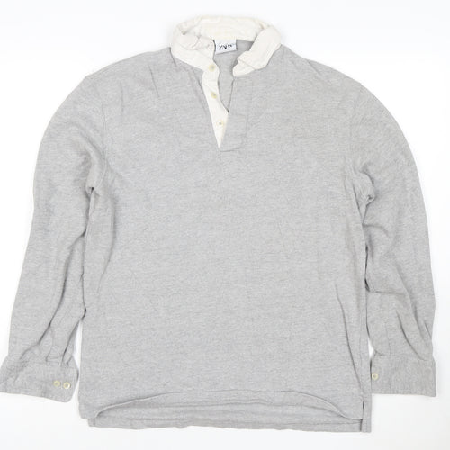 Zara Men’s Grey Long Sleeve Cotton Polo Shirt Size S