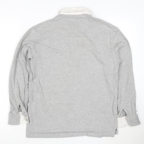 Zara Men’s Grey Long Sleeve Cotton Polo Shirt Size S