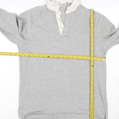 Zara Men’s Grey Long Sleeve Cotton Polo Shirt Size S