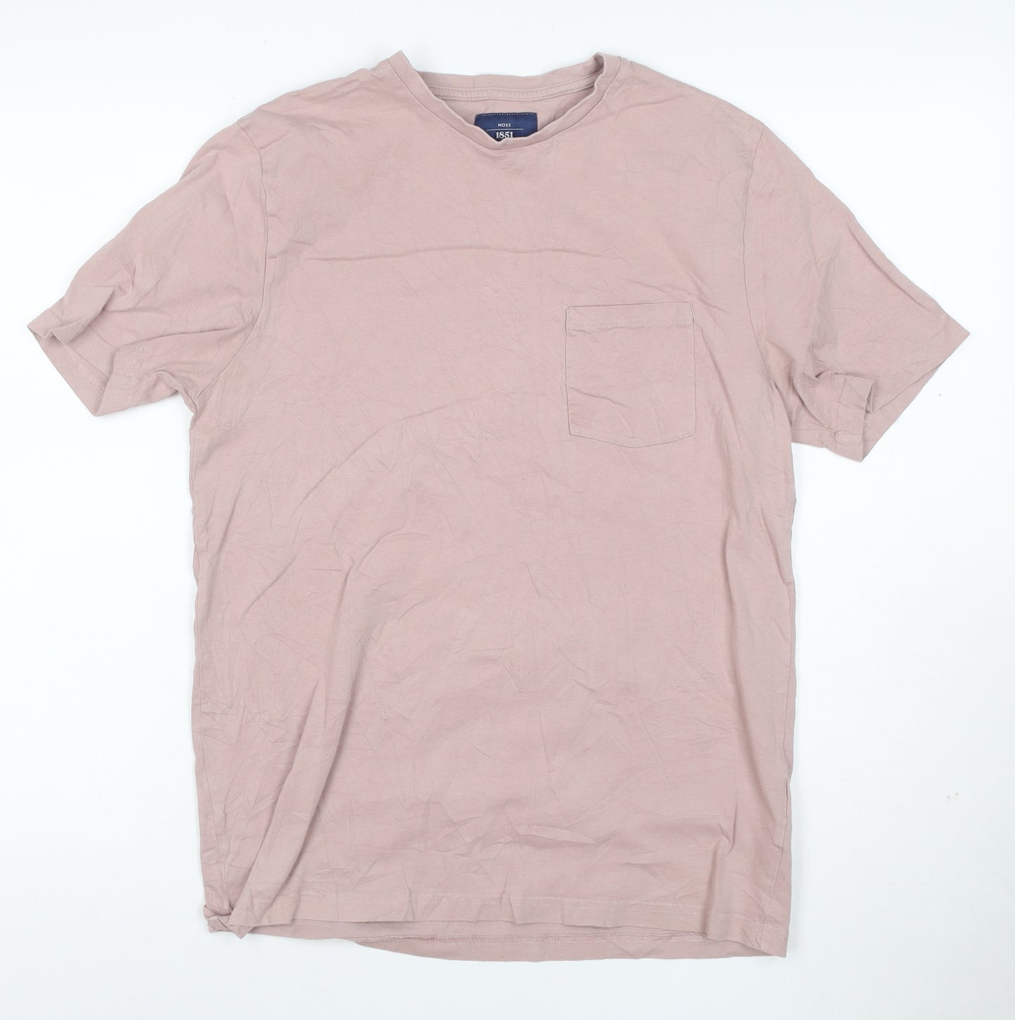 Moss 1851 Men's Pink Slim Fit Cotton Crew Neck Short Sleeve T-Shirt M