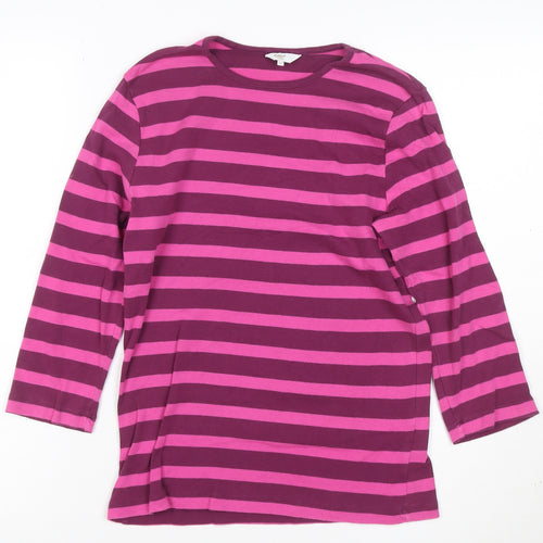 Cotton Traders Womens Multicoloured Striped 3/4 Sleeve Crew Neck T-Shirt Size 10