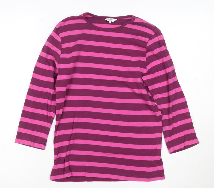 Cotton Traders Womens Multicoloured Striped 3/4 Sleeve Crew Neck T-Shirt Size 10