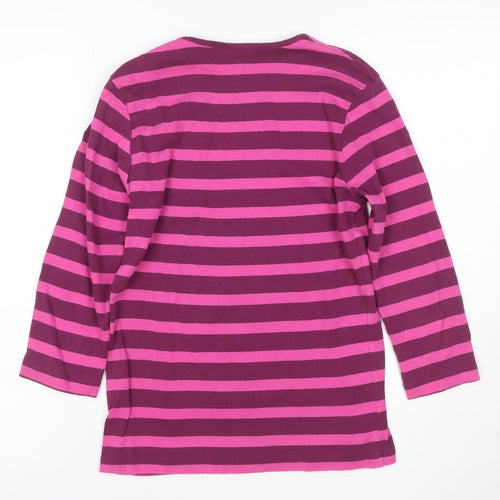 Cotton Traders Womens Multicoloured Striped 3/4 Sleeve Crew Neck T-Shirt Size 10