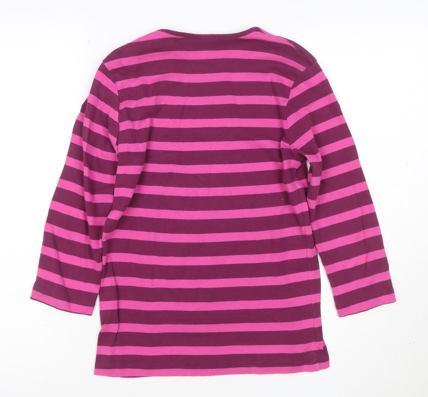 Cotton Traders Womens Multicoloured Striped 3/4 Sleeve Crew Neck T-Shirt Size 10
