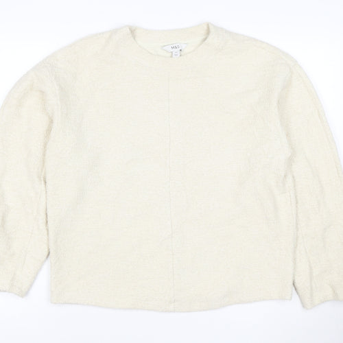 Marks and Spencer Women Beige XS Pullover Sweatshirt Crew Neck Fleece