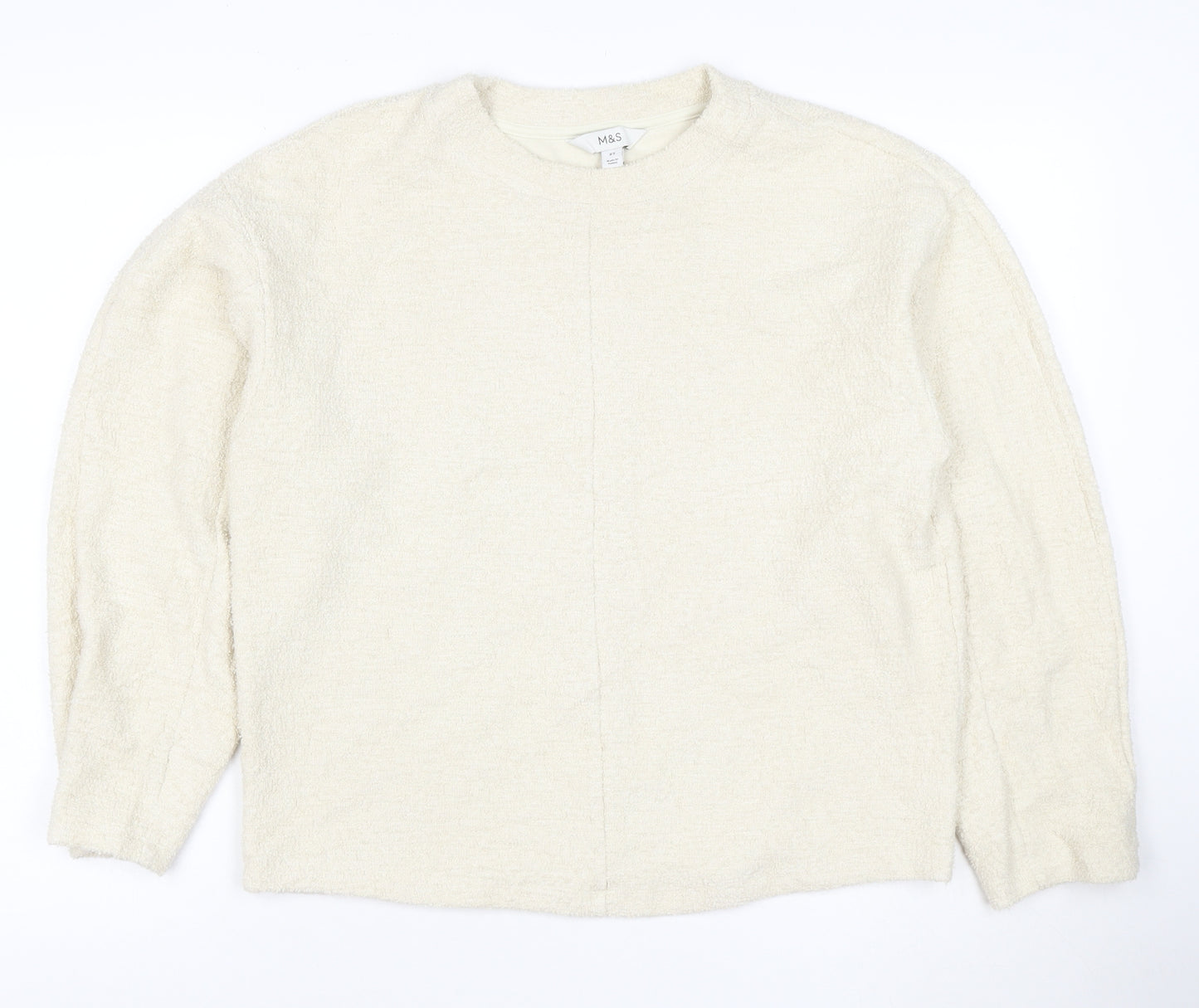 Marks and Spencer Women Beige XS Pullover Sweatshirt Crew Neck Fleece