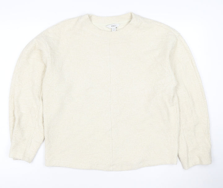 Marks and Spencer Women Beige XS Pullover Sweatshirt Crew Neck Fleece