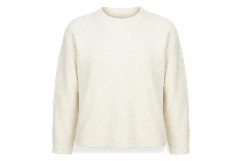 Front view of Marks & Spencer Women Beige XS Pullover Sweatshirt Crew Neck Fleece