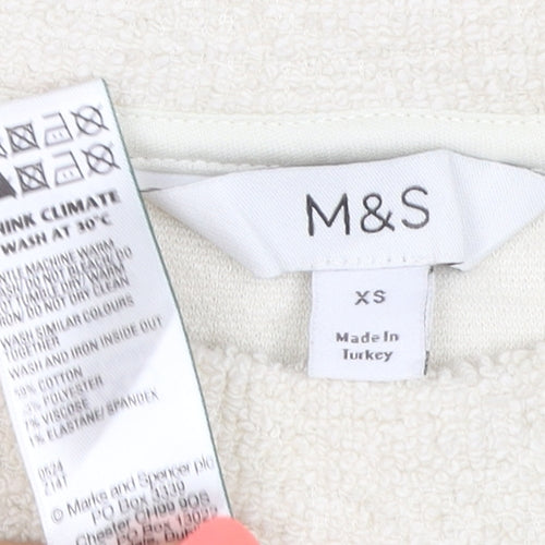 Marks and Spencer Women Beige XS Pullover Sweatshirt Crew Neck Fleece